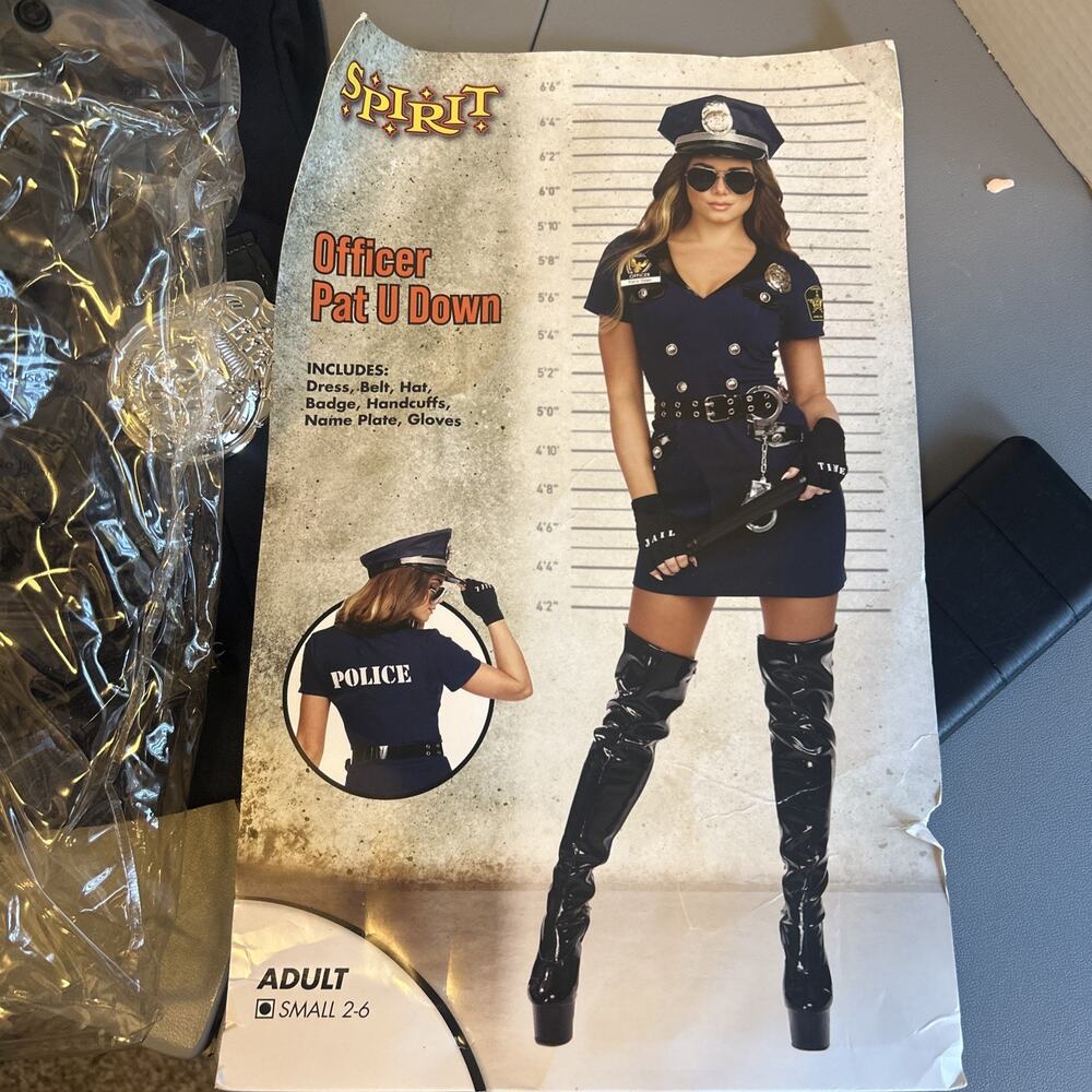Spirit Halloween Police Officer Pat U Down Sexy Costume Hat Badge Size S 2-6